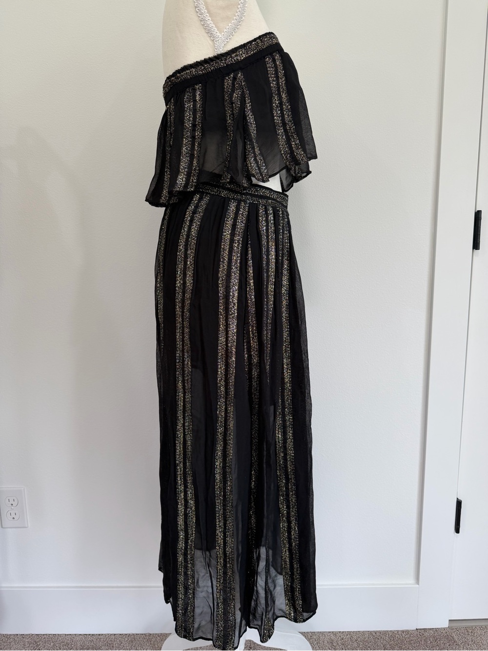 Free People Carmen Lurex Strapless Set Black Metallic Boho Occasion Size S - Picture 6 of 7